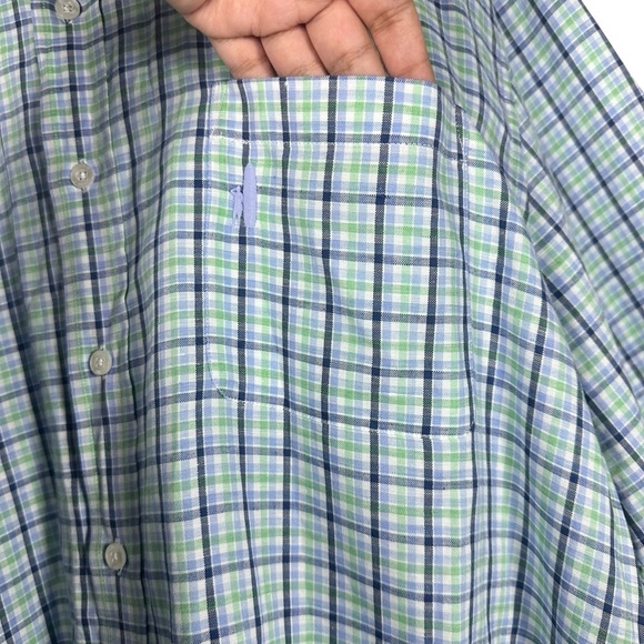 Johnnie-O XXL Men’s Plaid Long Sleeve Shirt Linen Cotton Blend Blue Green - Picture 11 of 11